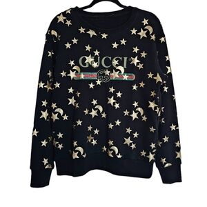 Authentic Gucci Sweatshirt Jumper Sweater Stars and Moon black Logo. Men's S